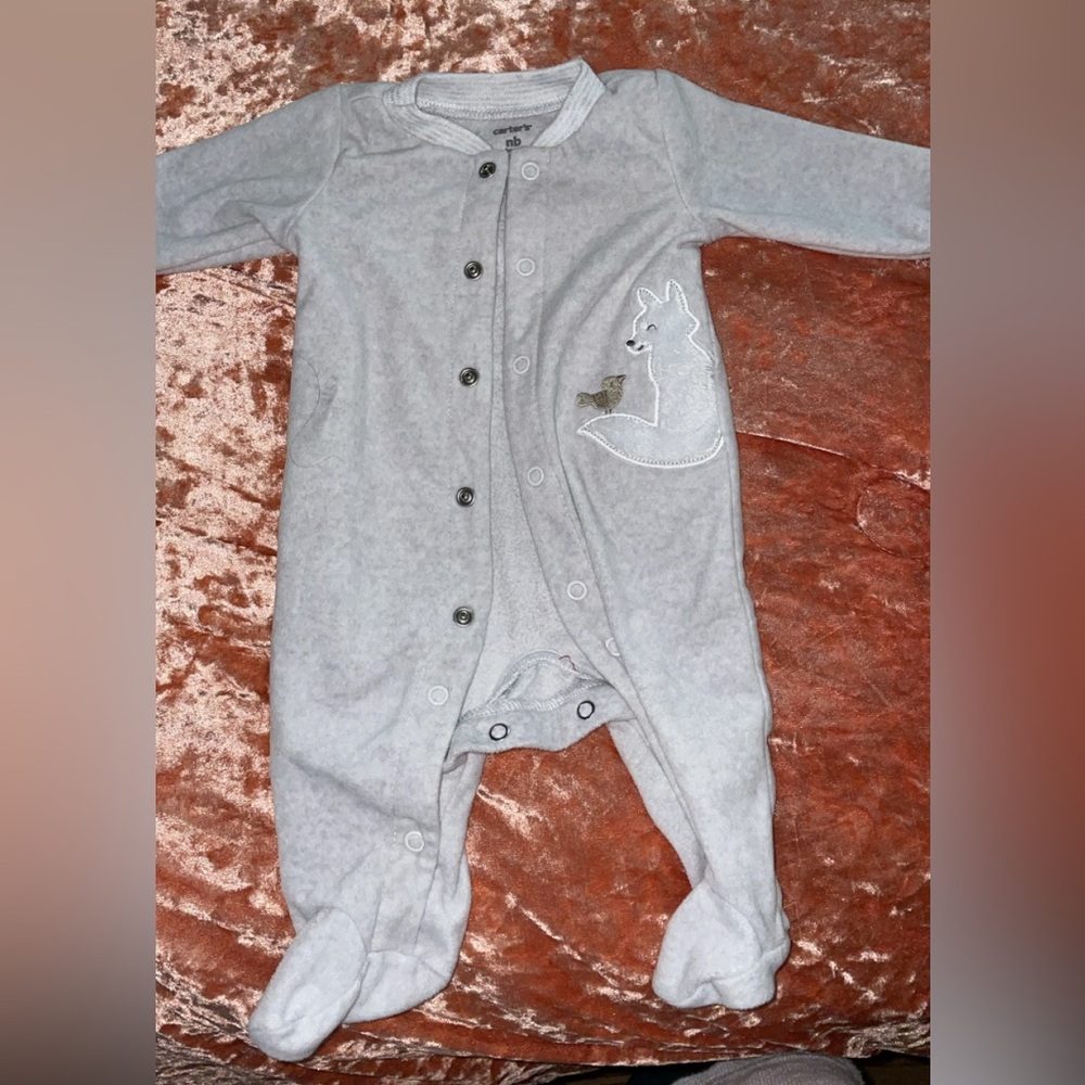 Carter's Light Gray Footie with Fox Embroidery